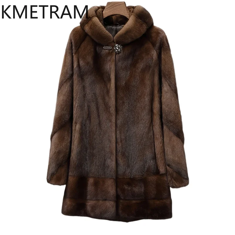 

Куртка из 100% норки, женская куртка средней длины из натурального меха с капюшоном, высококачественная зимняя женская одежда, меховые куртки 2025 шуба женская