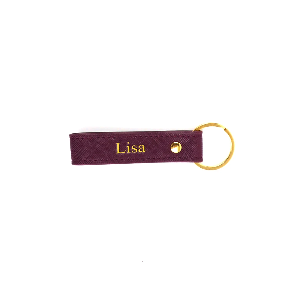 Custom Name Solid Color Safayano Pattern PU Leather Family Key Chain Christmas Birthday Gift Car Key Chain