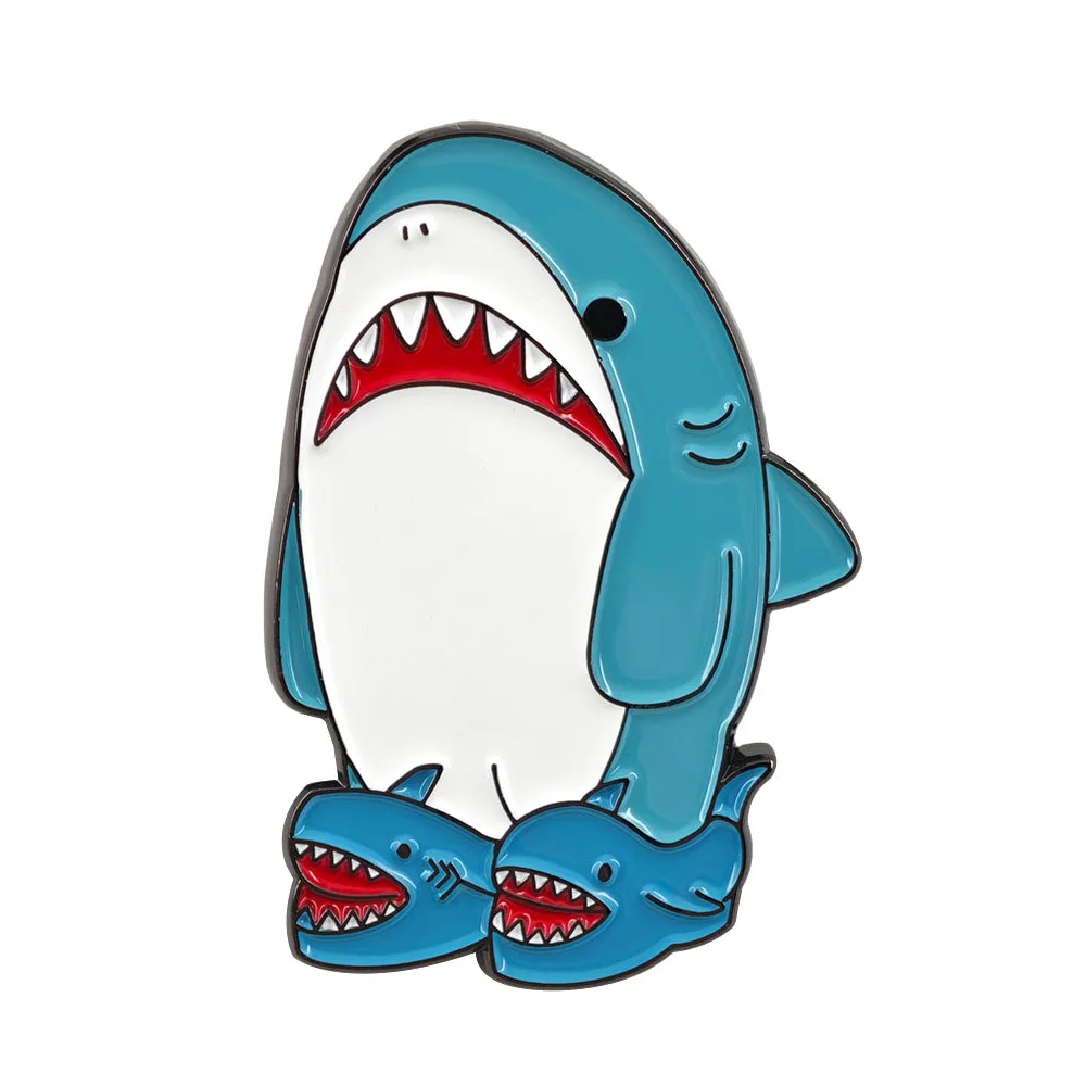 Cute Shark Wearing Shark Slippers Enamel Pin Funny Ocean Animal Brooches Kawaii Fish Lapel Badges Meme Jewelry Gift for Backpack