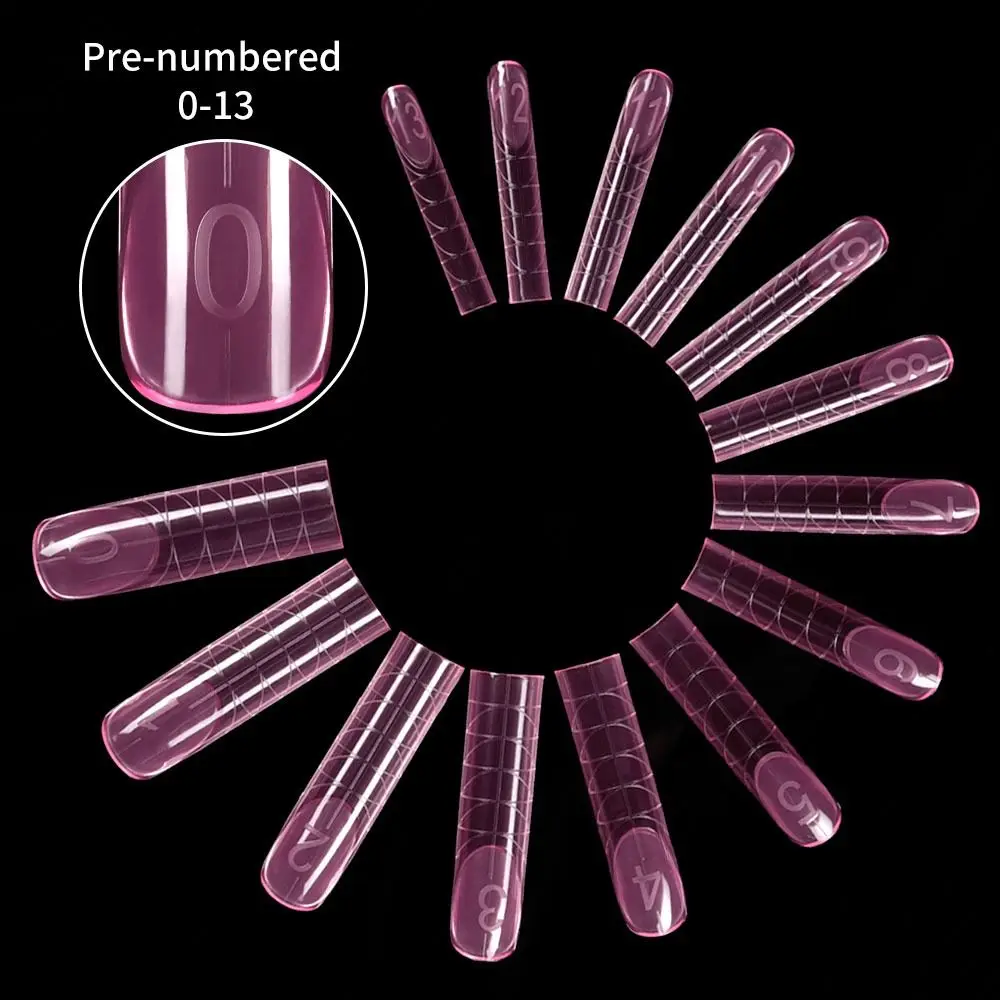 

140Pcs/box French Nail Dual Forms Quick Building Gel Mold Square with Scale Nail Extension Molds Pink Transparent Full Cover