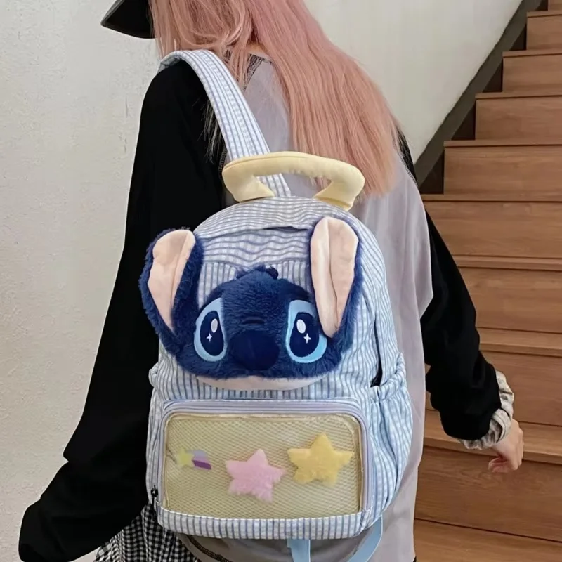 

Disney Stitch Backpack Student Schoolbag Large Capacity Cartoon Anime Checkered Design Versatile Backpack Back-To-School Season