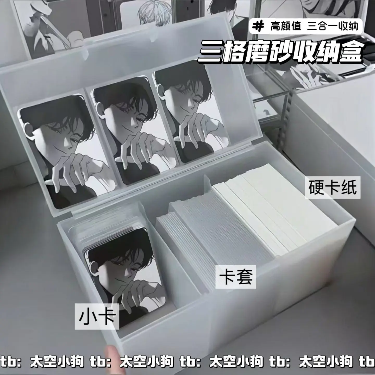 

3-Grid Card Holder Storage Box, Large Capacity Frosted Flip Lid Clear Organizer for Collectible Cards, Photos, Tickets