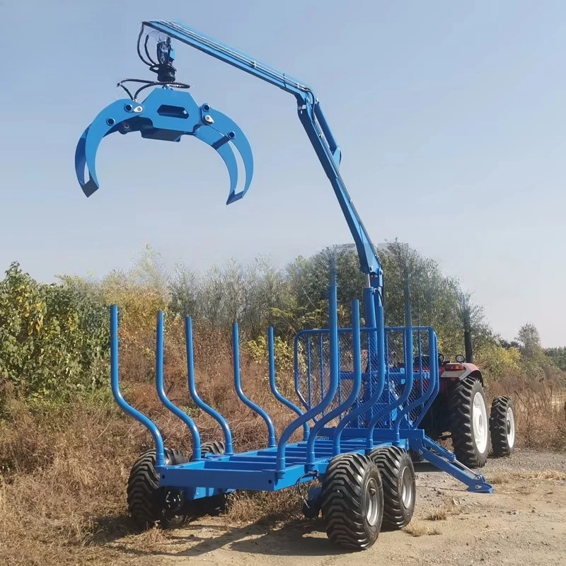 Forestry Machinery Hydraulic Telescopic Crane CE WOOD TRAILER WITH CRANE Forest Equipment Log Trailers with Grapple