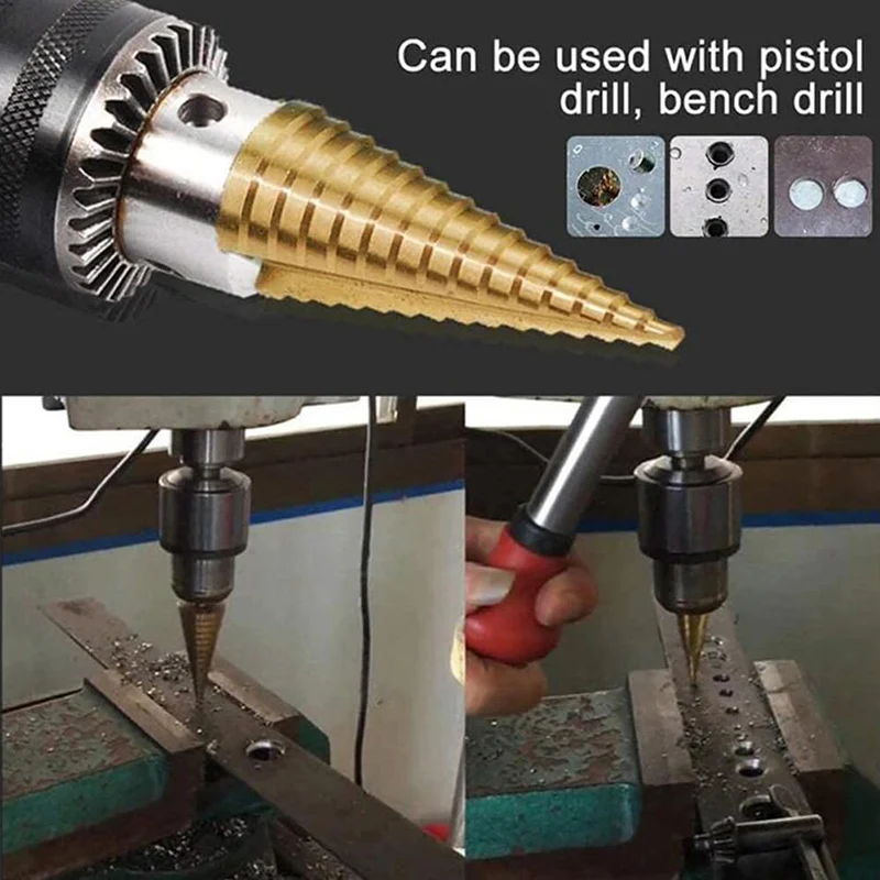 Straight Grooved Step Drill Bit Set, High Step Steel Titanium Drill Bits Set Power Tools Cut Tool Set for Metal Wood Steel DIY