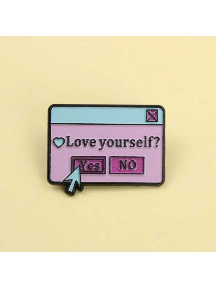 Boîte de dialogue informatique créative Love yourself émail métal drôle épinglettes broches Badges vente en gros bijoux cadeau pour enfants amis