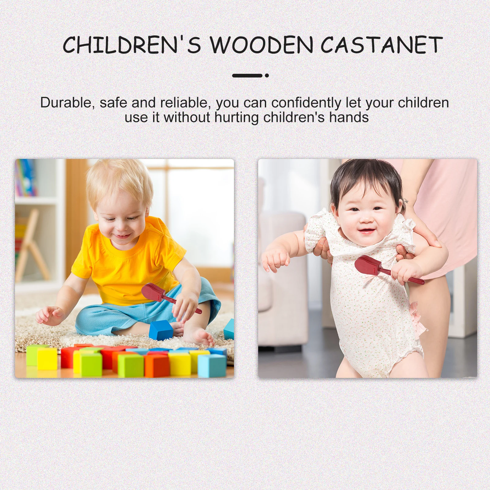 

2pcs Wooden Rattle Castanet Children Creative Musical Instrument Funny Plaything Educational Safe Skin-Friendly Toddler