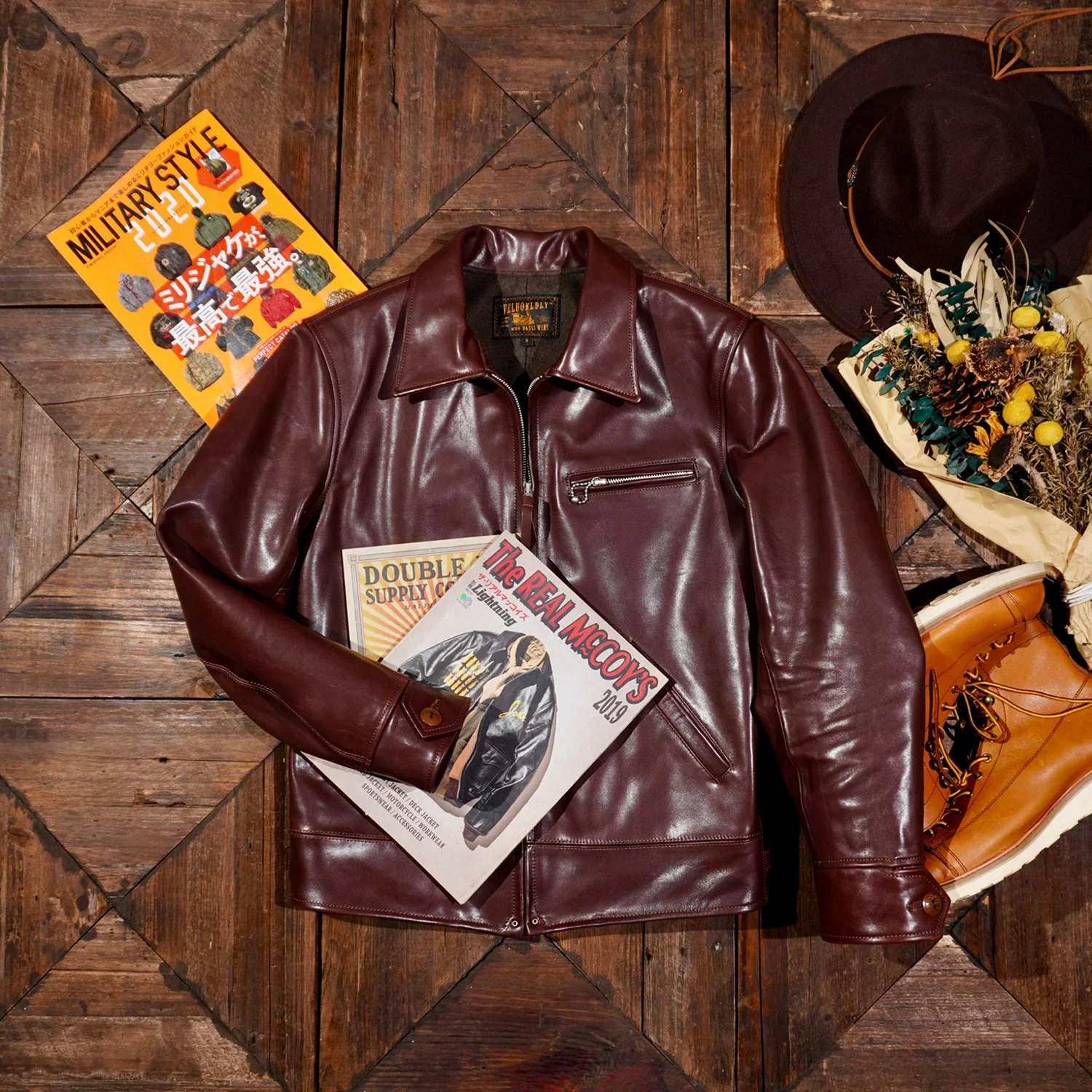 

Tailor Brando American Retro Classic 1930S Batik Horsehide Men's Lapel Short Biker Genuine Leather Jacket