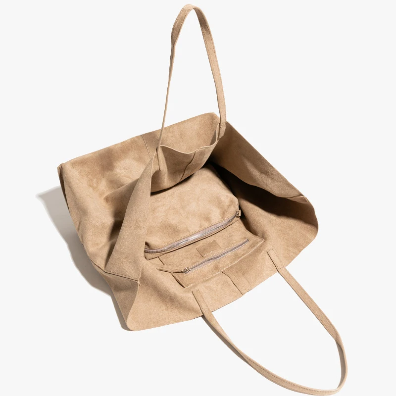 Autumn/winter High-end Faux Suede Tote Bag Vintage Solid Color Soft Frosted Shoulder Bag Large Capacity Travel Shopping Handbag