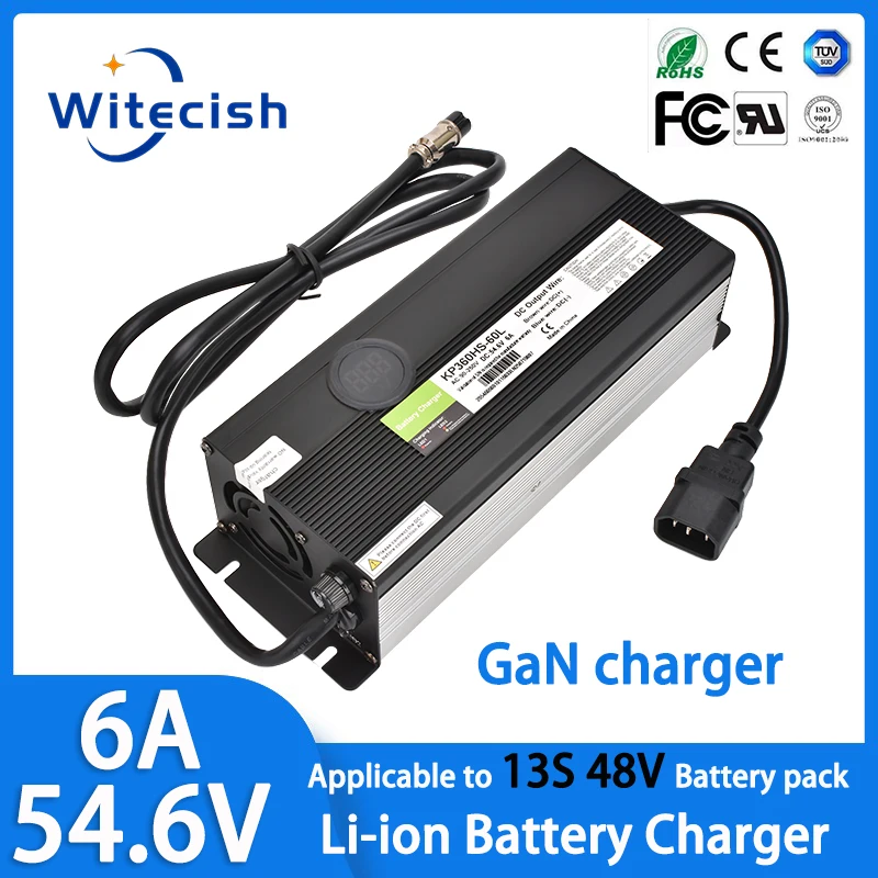 

Зарядное устройство из нитрида галлия, зарядное устройство 54,6 В, 6 А, умный алюминиевый корпус подходит для быстрой зарядки GaN литий-ионной батареи 13S 48 В