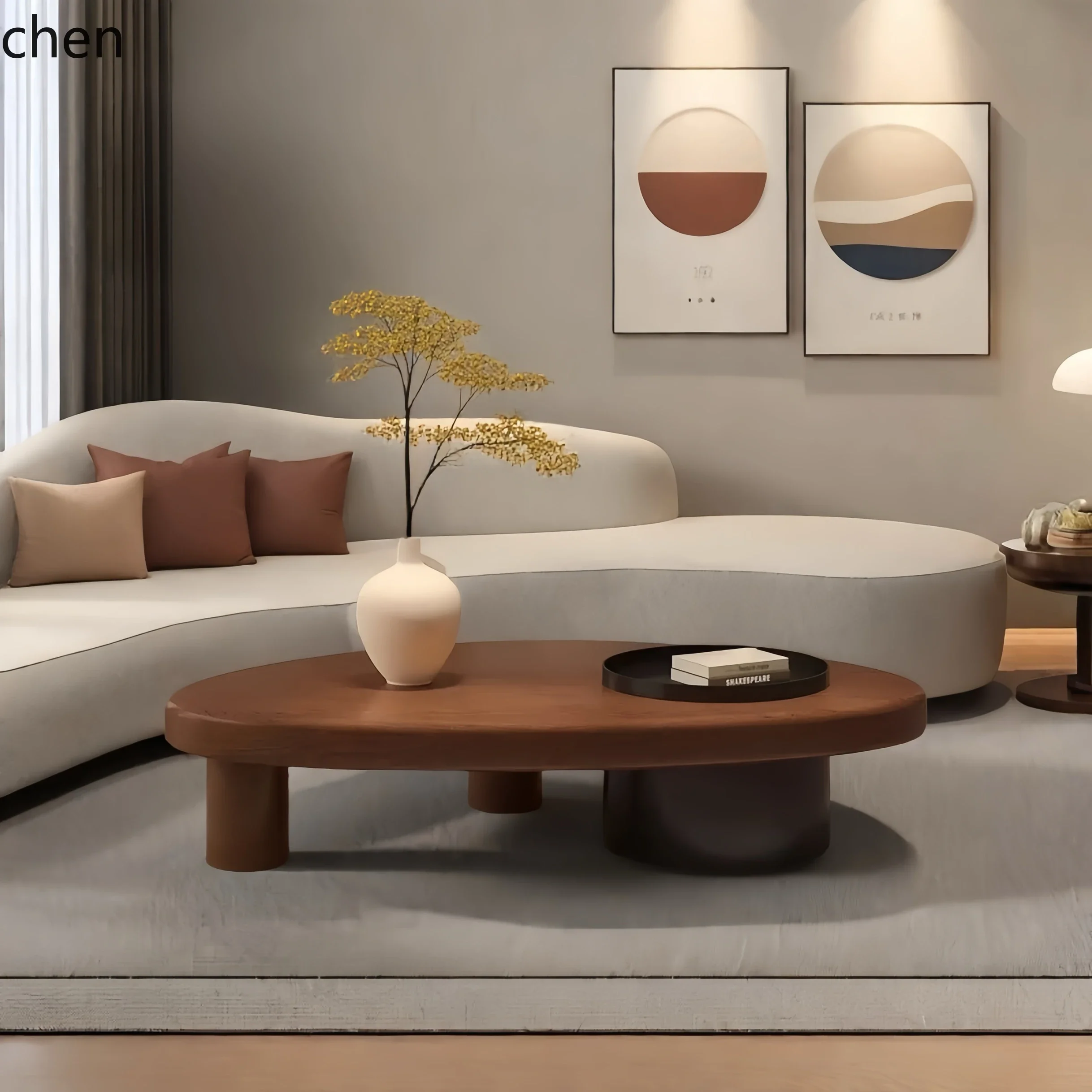 Mesa de centro H5.26 de madera maciza con forma especial para sala de estar, hogar, apartamento pequeño, creativa, con espacio de almacenamiento.