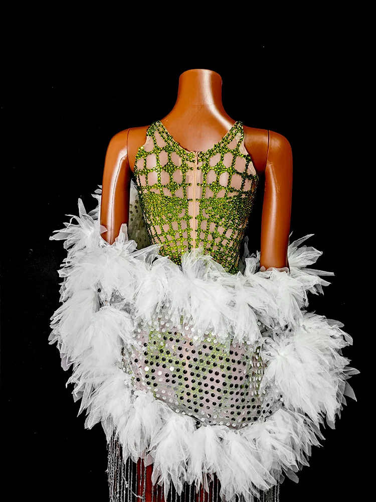 Nuevo Vestido corto brillante con diamantes de imitación, verde y rosa, conjunto de 2 uds., falda, Mini vestido, fiesta de celebridades, cumpleaños, graduación, baile, DJ, ropa para espectáculo en escenario