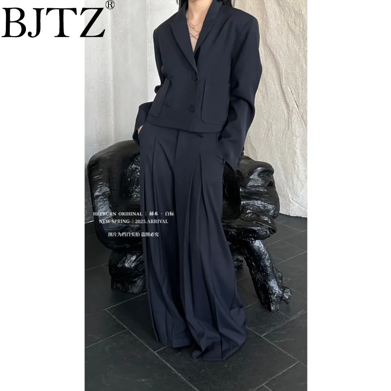 

BJTZ 2025 Short Top New Spring Fashion Women's Design Suit Slim Shirt Retro Elegant Straight Pants