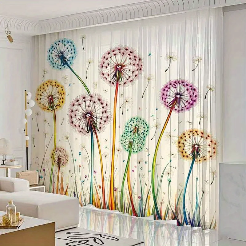 Watercolor Dandelion Floral Curtain Sheer Voile Window Curtains for Living Room Bedroom Decor Sunlight Filtering Privacy Treatme