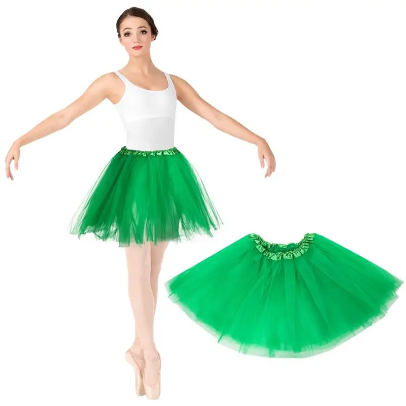 Adult Tutu Skirt Green Women'S Tulle Skirt Teens Ballet Dancer Tutu Skirt Classic Elastic 3 Layers Dance Dress Ladies Mini Skirt