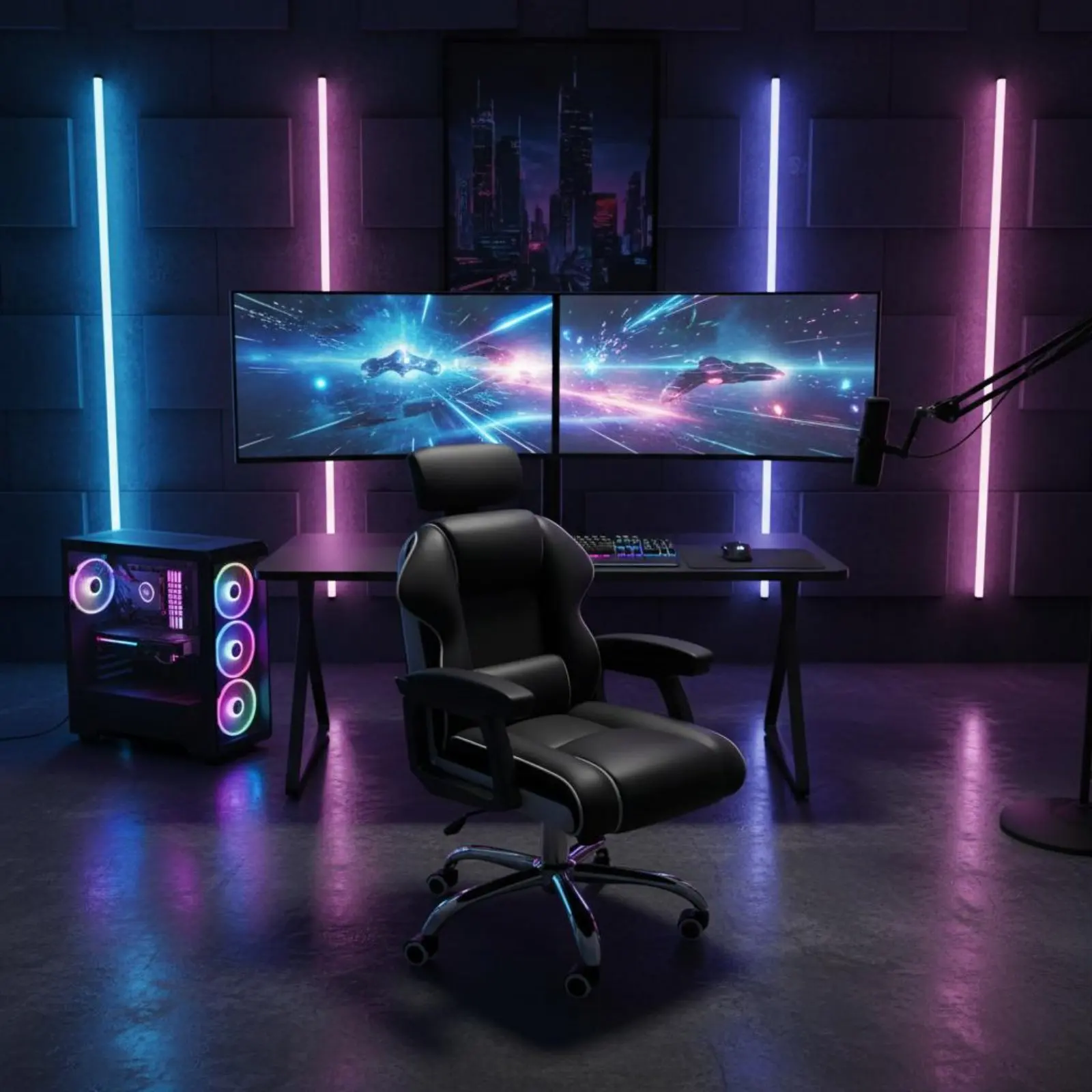 Ergonomic Gaming Chair Height Adjustable High-Rear Rotate Office Chair Full Recline Padded Armrests for Streamers, Bedroom view 6