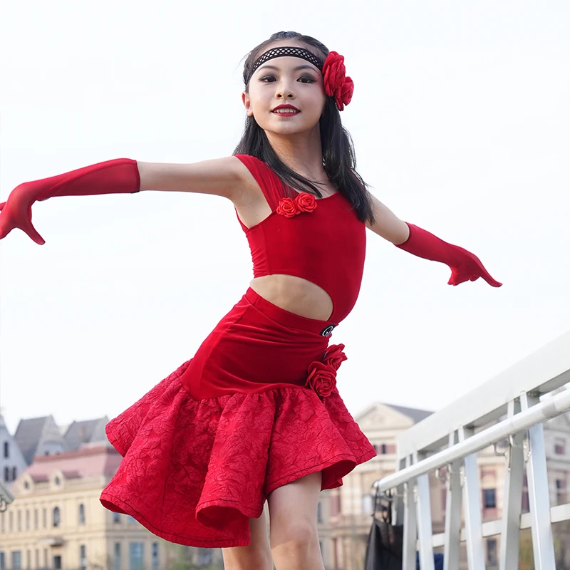 Latin Skirt Ball Dance Competition Dress Stage Costume Dancewear Outfits Evening Girls Line Party Prom Sports Clothes Customized
