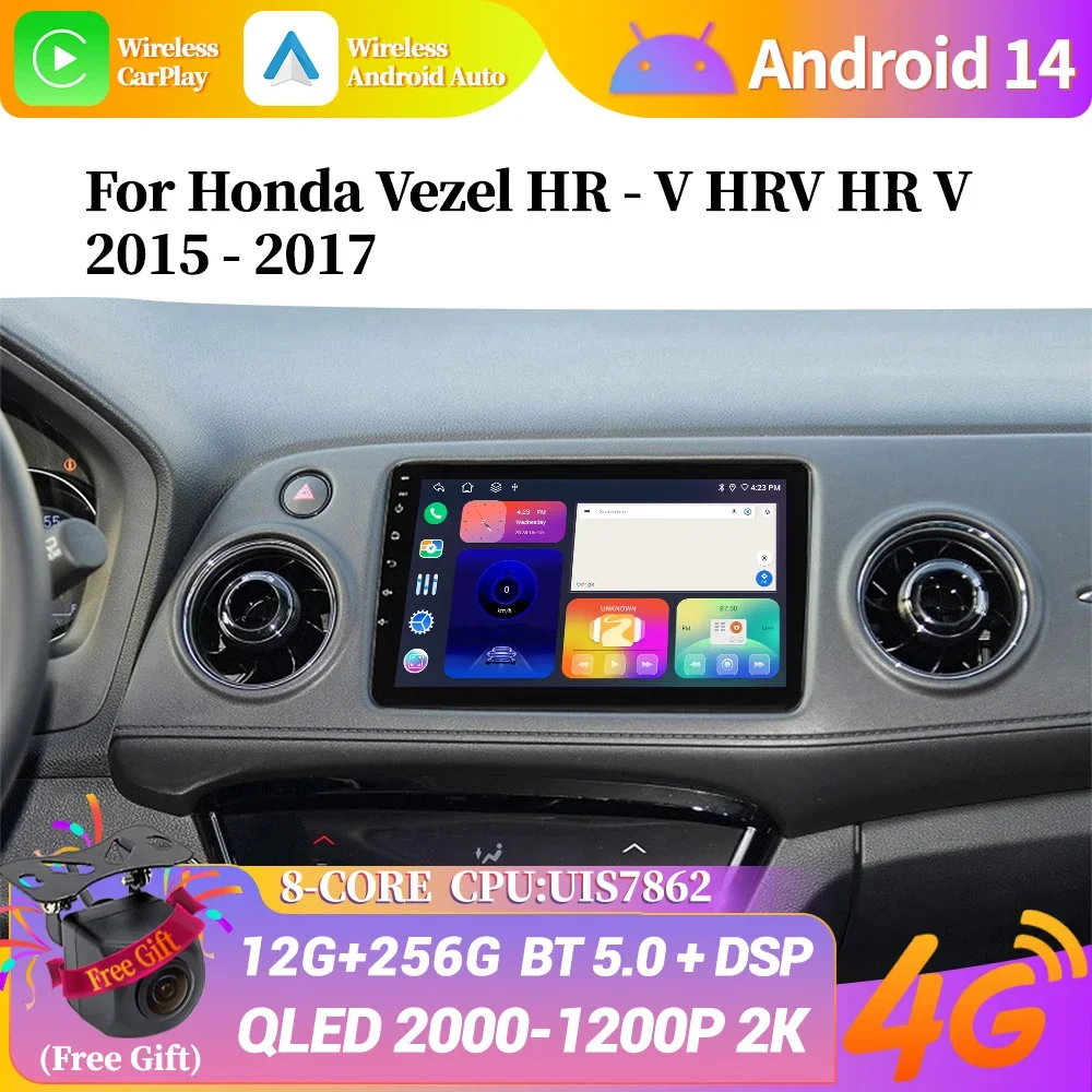 

For Honda Vezel HR-V HRV 2015 - 2017 Car Radio Multimedia GPS Android 14 Apple Carplay Navigation Player Screen Central