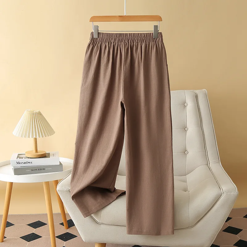 Pantalones rectos de cintura alta para mujer, pantalón holgado de lino y algodón de bambú, pierna ancha, talla grande, Otoño, nuevo, 8531