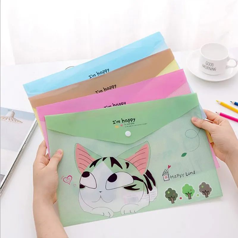 2PCS Kawaii PVC A4 Cheese Cat File Bag  Stationery Bag Korean Style Cute Document Filing Folder Products Office School Supplies