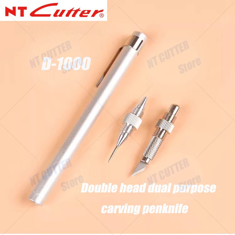 Original Japanese NT Cutter D-1000 multifunctional engraving pen knife with fine needle, 5 pieces of 30 degree + 5 pieces of 45 degree utility blades, rubber stamp, paper carving, model, film engraving utility knife