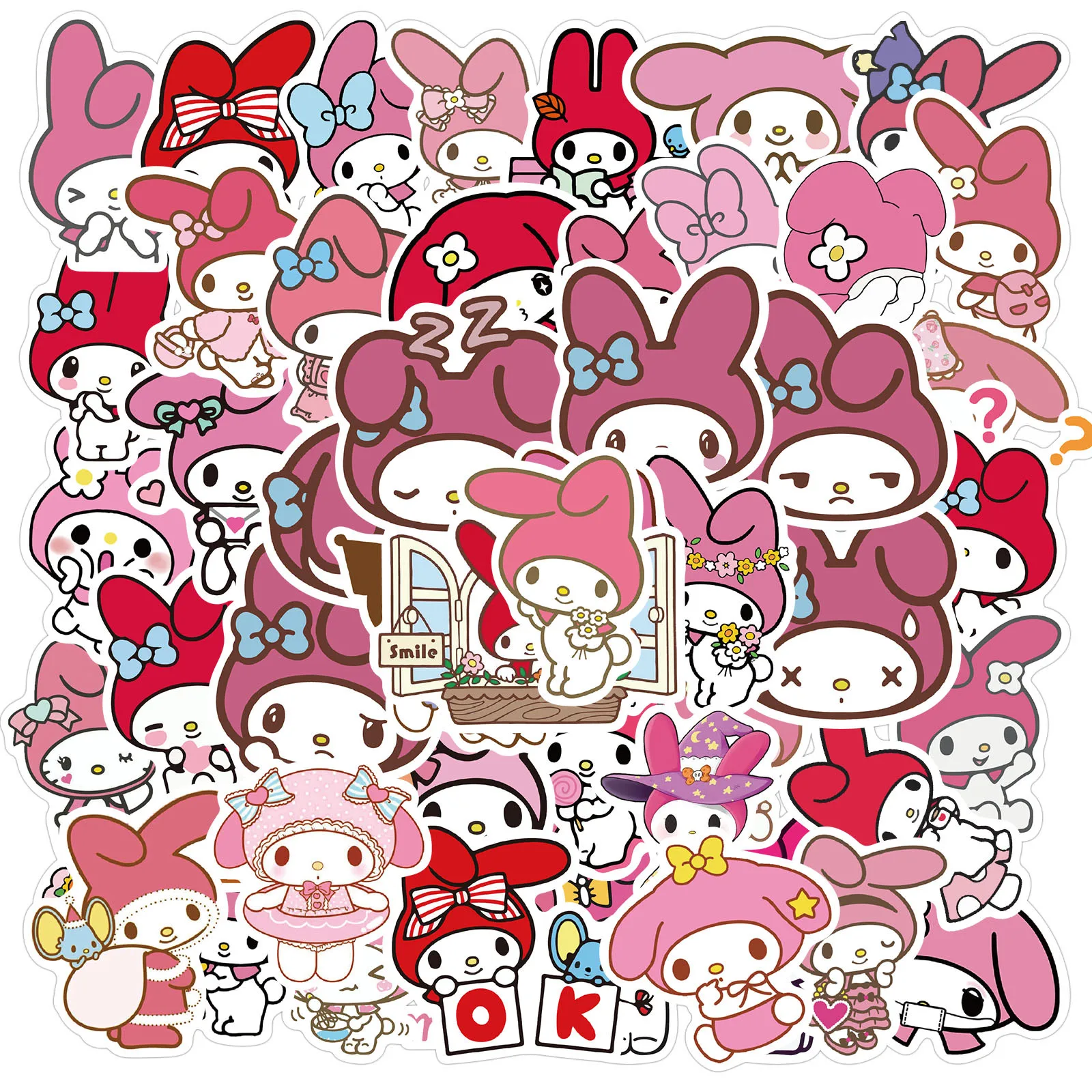 50/200pcs 헬로 키티 MY MELODY KUROMI 귀여운 만화 캐릭터 낙서 스티커 오토바이 수하물 기타 방수 스티커