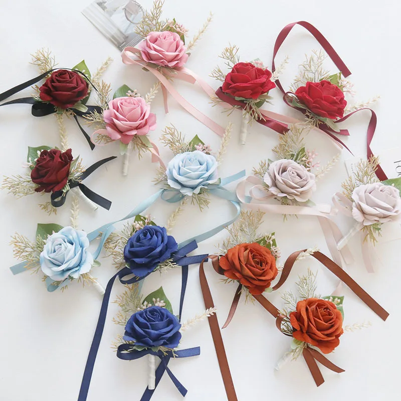 

YeeNanee Artificial Rose Flowers Homecoming Wrist Corsage Girl Mother Wristlet Groom's Guests Boutonniere for Prom Wedding Decor