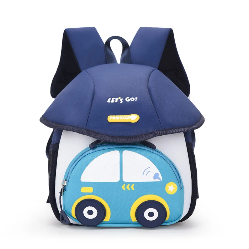 Cute Car Shape Kindergarten Schoolbag Adjustable Large Capacity Schoolbag Breathable Side Pockets Unisex Backpack Boys Girls