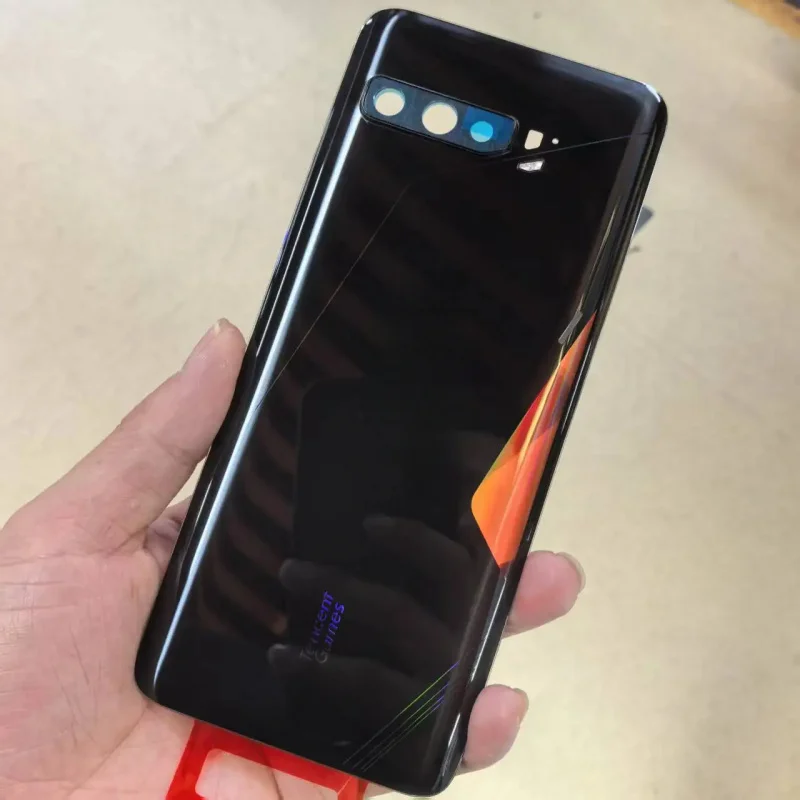 Cover posteriore della batteria per ASUS Rog Phone 3 ZS661KS Coperchio della custodia posteriore + obiettivo in vetro del telaio della fotocamera