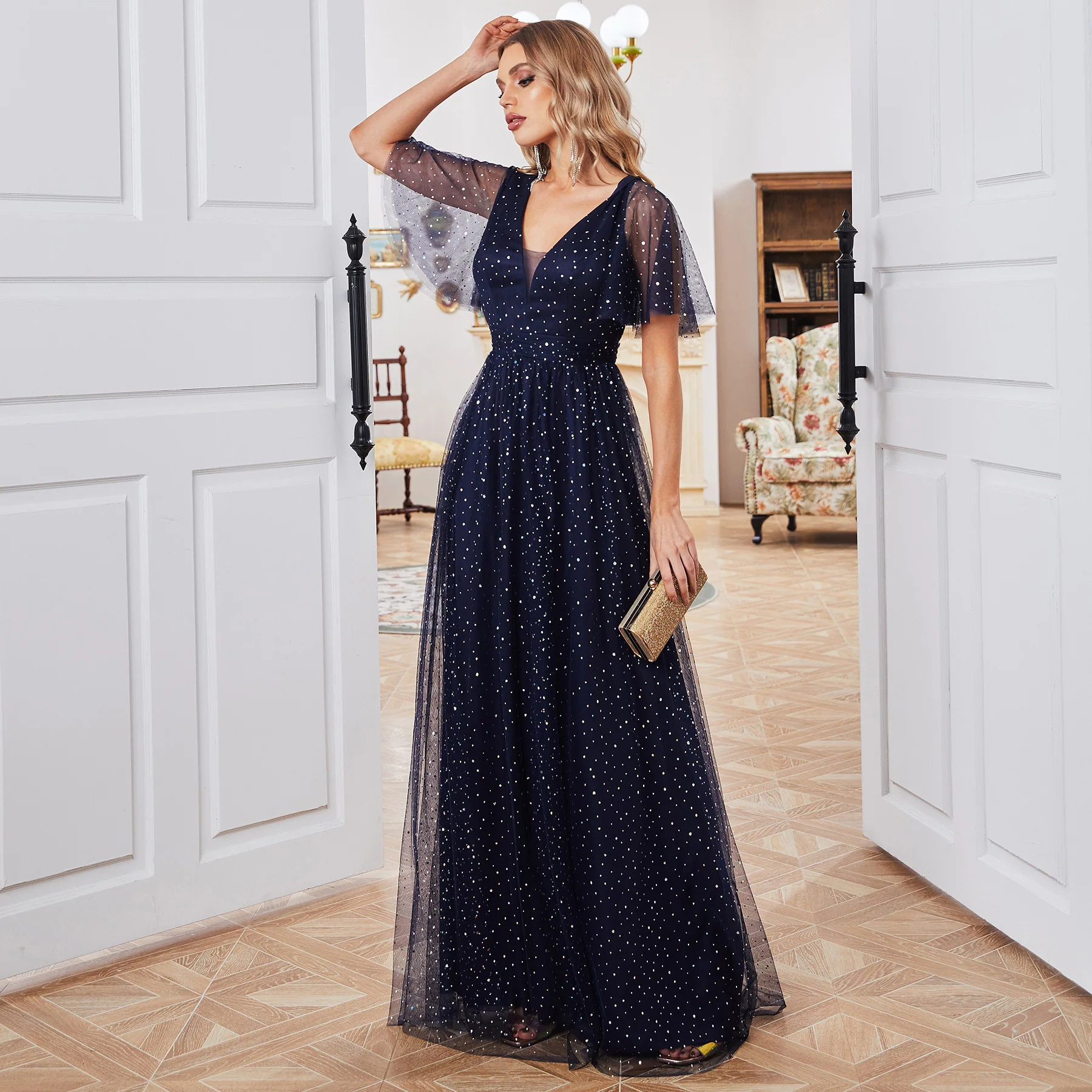 ICCLEK A-Line Elegant Party Dresses For Women Luxury Long Evening For Wome 2024 Ball Gown beautiful Dress In Navy