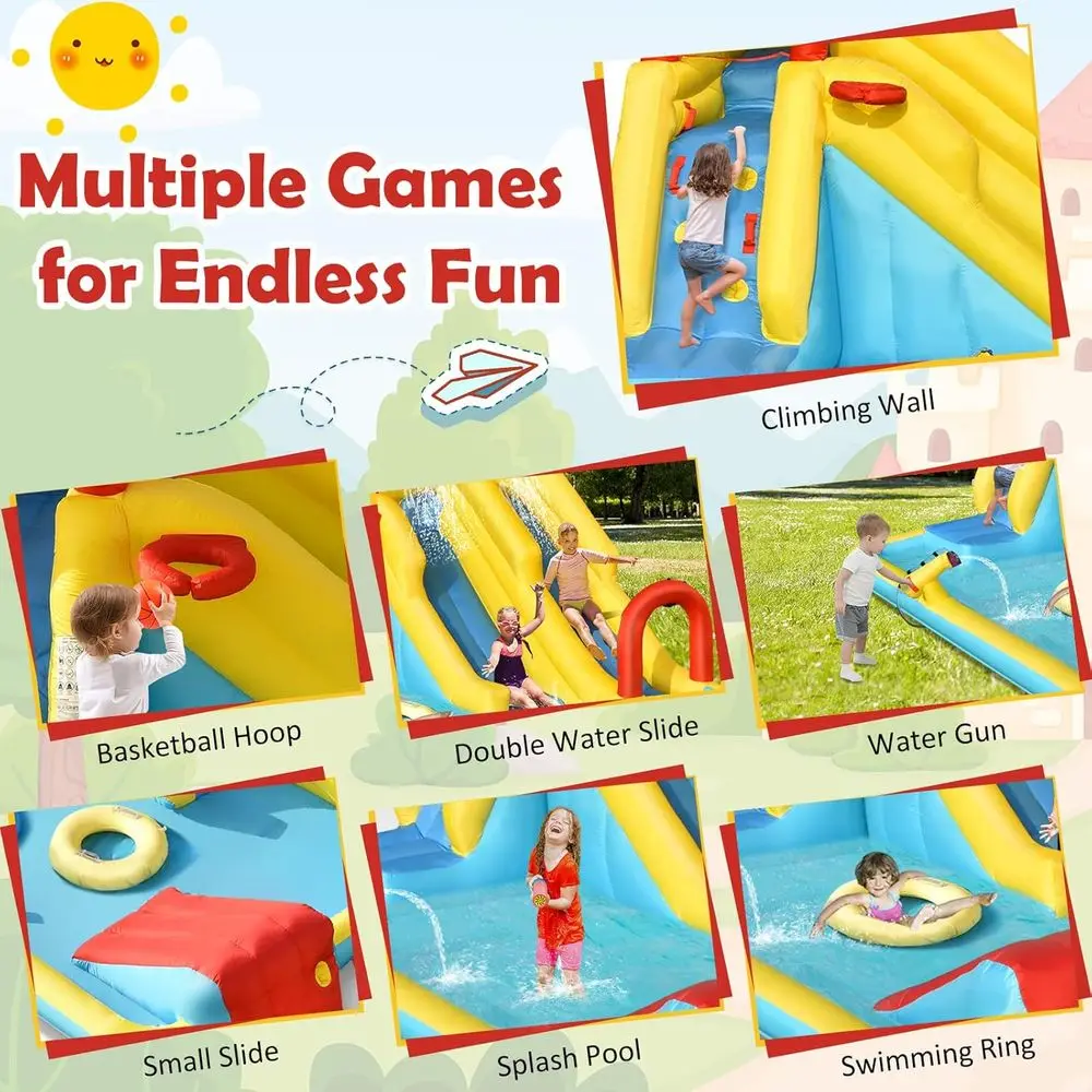 Dmuchana Zjeżdżalnia Wodna, Podwójna Zjeżdżalnia Gigantyczny Park Wodny Domek do Skakania z Wspinaczką, Basen z Wodą, Dmuchane Zjeżdżalnie Wodne
