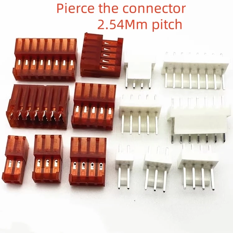

5PCS 2.54 Piercing Connector Straight Pin 2.54mm Pitch Straight Pin Holder AMP Plug Red Connector 2P3P4P5P6P7P8P