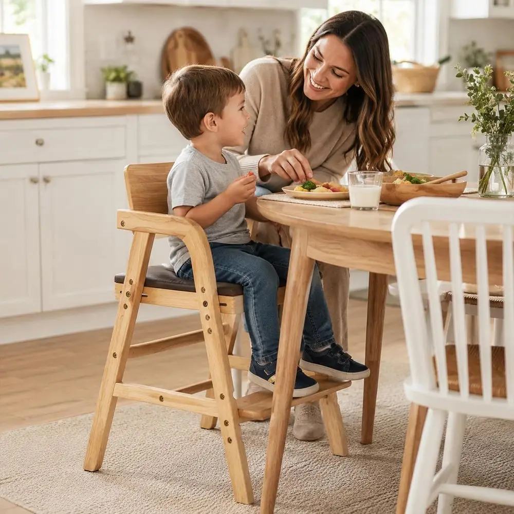 Wooden High Chair or Toddler, Adjustable eeding Chair, Natural | Toddler Dining Chair Grows with Kids, Baby HighChair or Dining