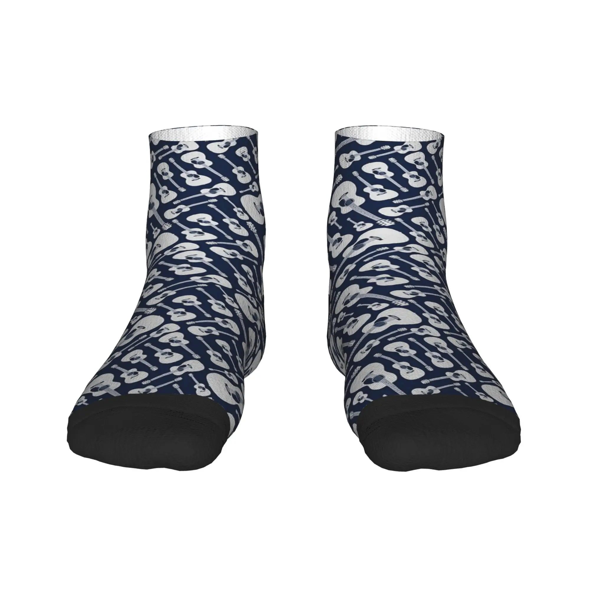 Guitarra acústica azul tema meias moda tornozelo meias verão antiderrapante casal design confortável correndo esportes meia casual