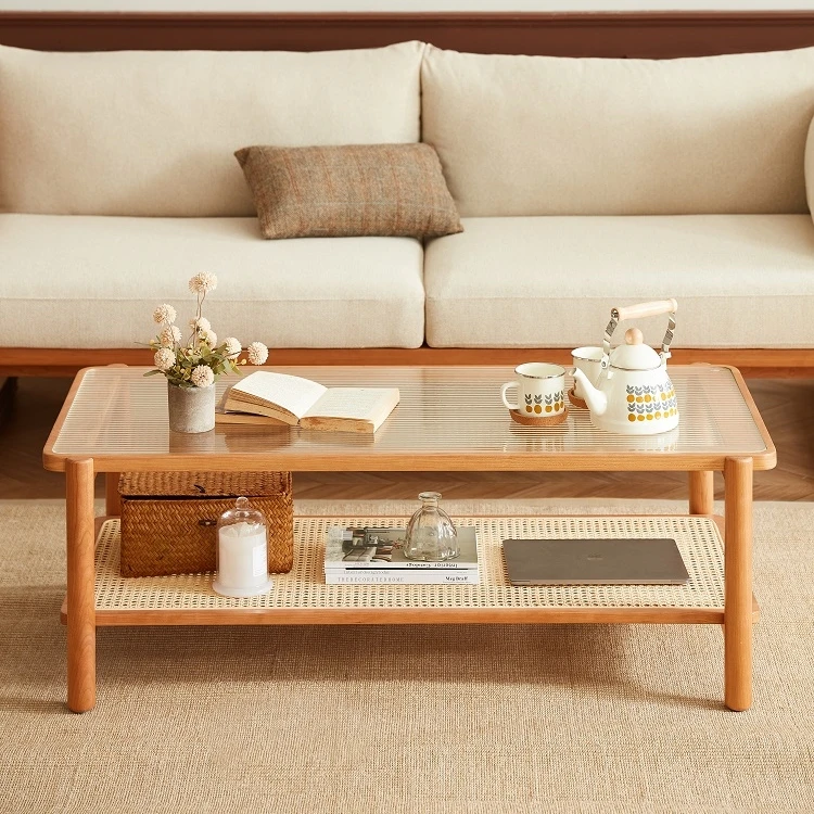 

-ee Living Room Custom Cherry Wood Base Modern Convertible Tea Table 2 Tiers Glass Top Center Coffee Table