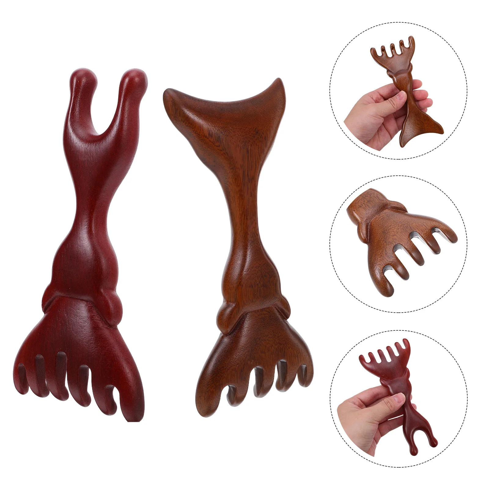 

2pcs Sandalwood Massage Comb Natural Wooden Scalp Massager With Deer Antlers Design Wide Tooth For Gua Sha Face Neck Portable