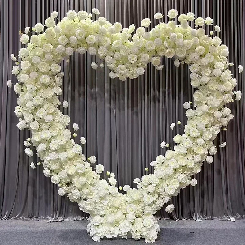 

Luxury 5D Red White Rose Floral Row Arrangement Decor Wedding Backdrop Love Heart-Shaped Arch Frame Party Stage Flower Stand