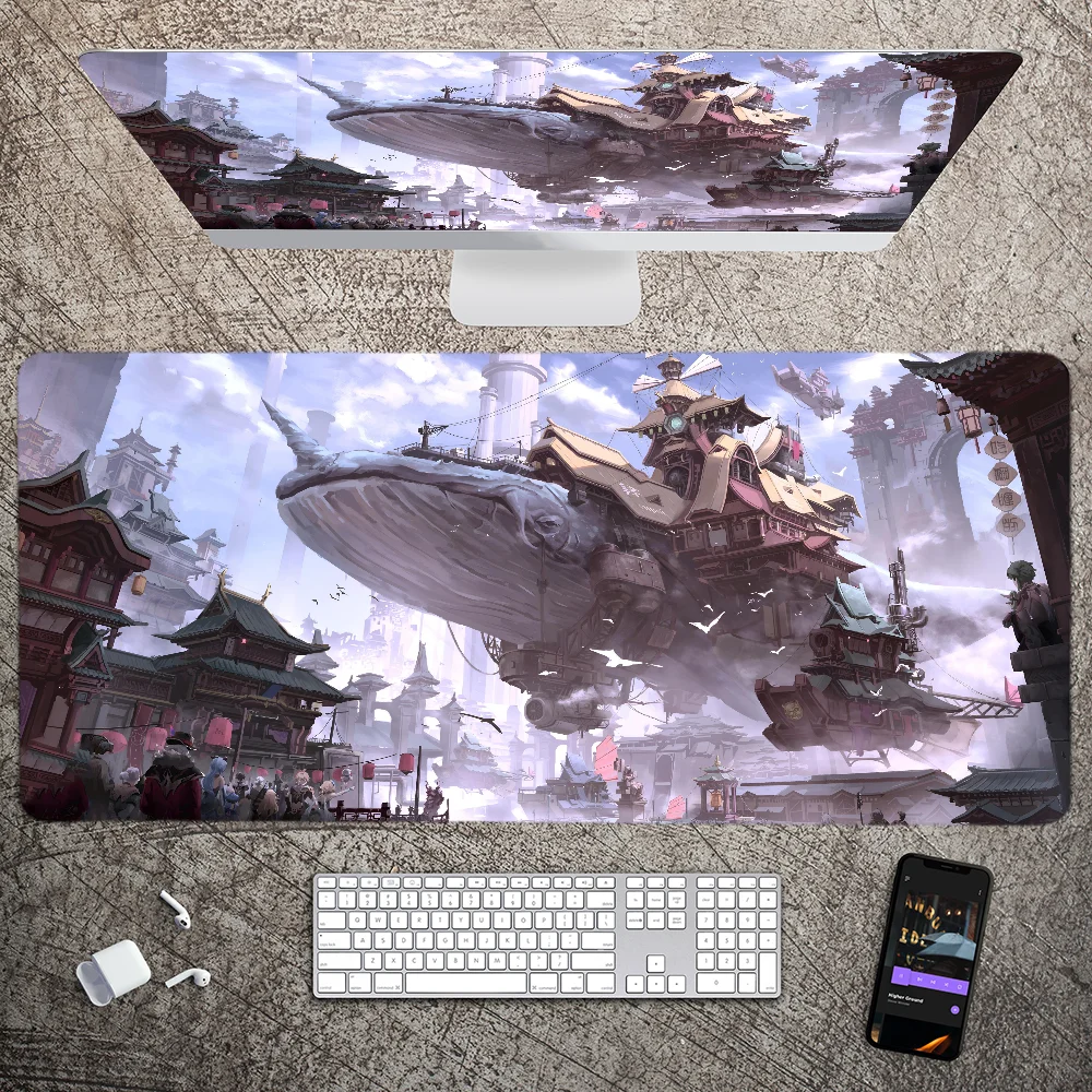 G-genshin Mousepad besar, alas Mouse Gaming dengan kunci tebal Keyboard komputer