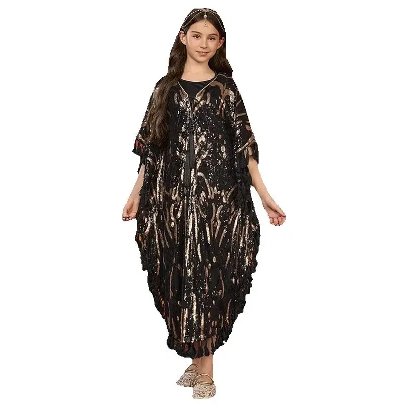 

2Pcs Girls Muslim Sequins Tassel Party Dress Set Dubai Abaya Turkey Kaftan Morocco Caftan Islam Jalabiya Eid Djellaba Vestidos