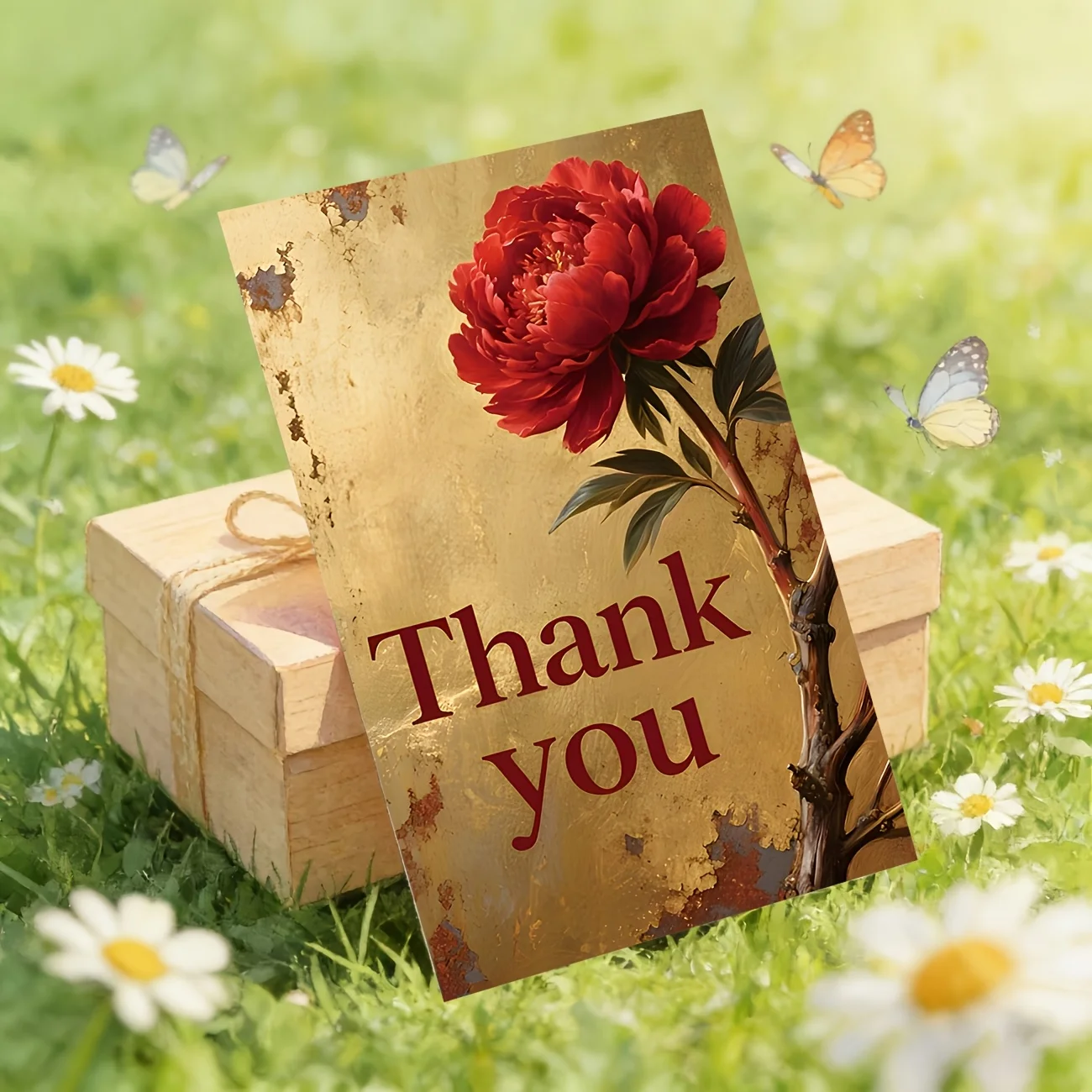50PCS Elegant Red Peony and Golden Peony Thank You Cards, Suitable for Birthdays, Weddings, Gift Giving Festivals, Etc