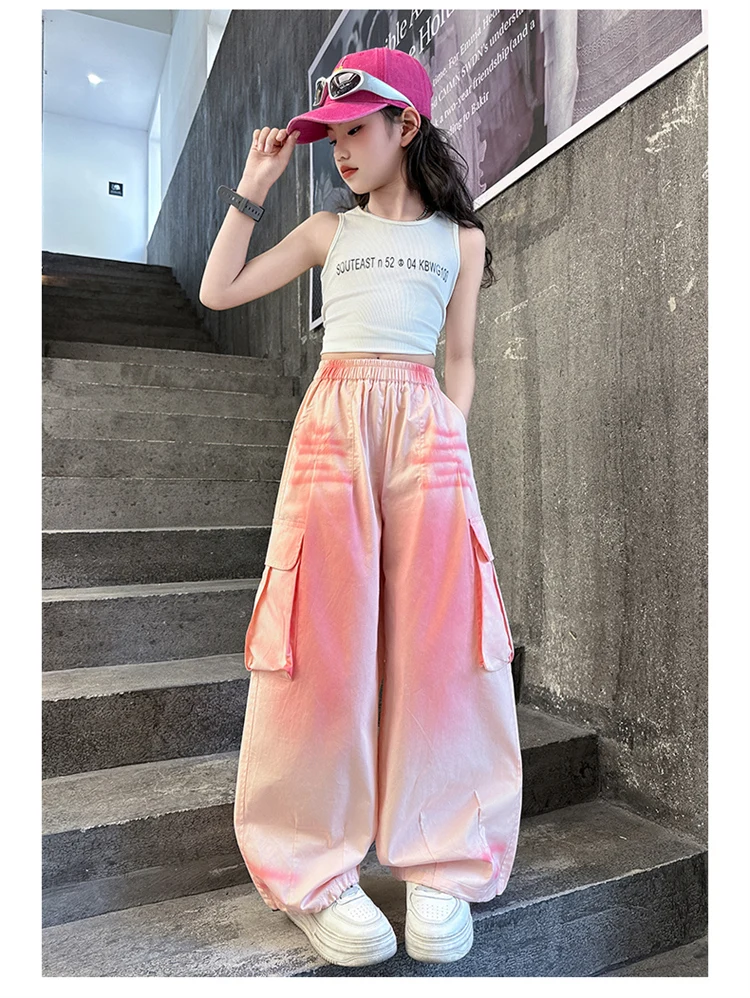 Kinder Y2K Neue Lässige Baumwoll-Cargohosen Gothic-Sprühdruck-Hosen Mädchen Mode Streetwear Unterteile Kinderbekleidung Jogginghosen – Detail 9
