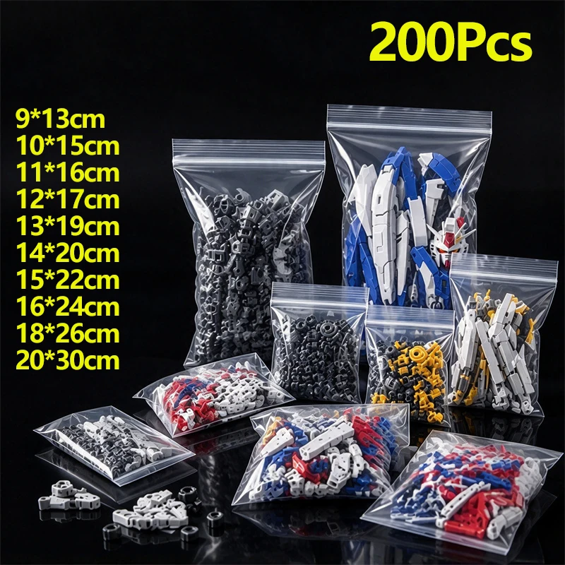 200Pcs Transparent Self Sealing Plastic Zipper Bags,DIY Model Accessories Small Component Sorting Storage Organizer Waterproof