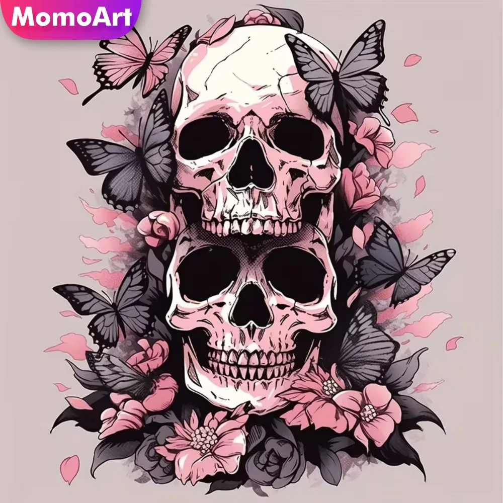 Momoart Full Square Round Diamond Embroidery Skeleton Horror DIY Painting Flower Kits Cross Stitch Butterfly Mosaic Wall Art