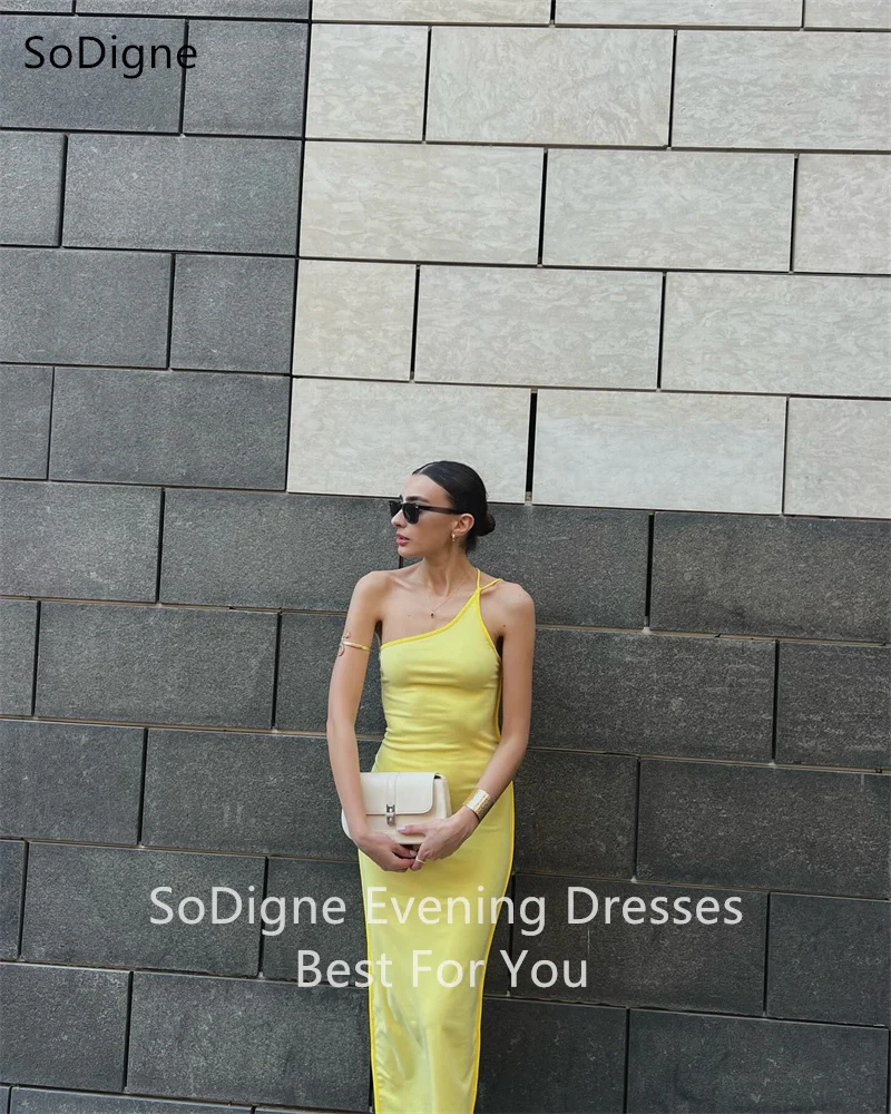 SoDigne Bright Yellow Prom Gowns Backless Sleeveless Cross tie straps Banquet Dresses Rear fork Evening Party Dresses Customized 2