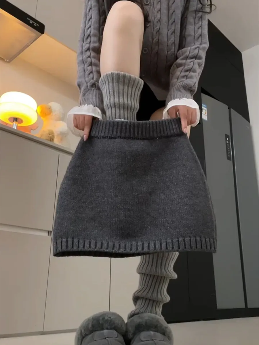 

Вязаная юбка Ele ey для женщин: новая зимняя модель, скрывающая недостатки фигуры, с эффектом похудения, повседневная, с эластичной талией, короткая, подчеркивающая контуры тела