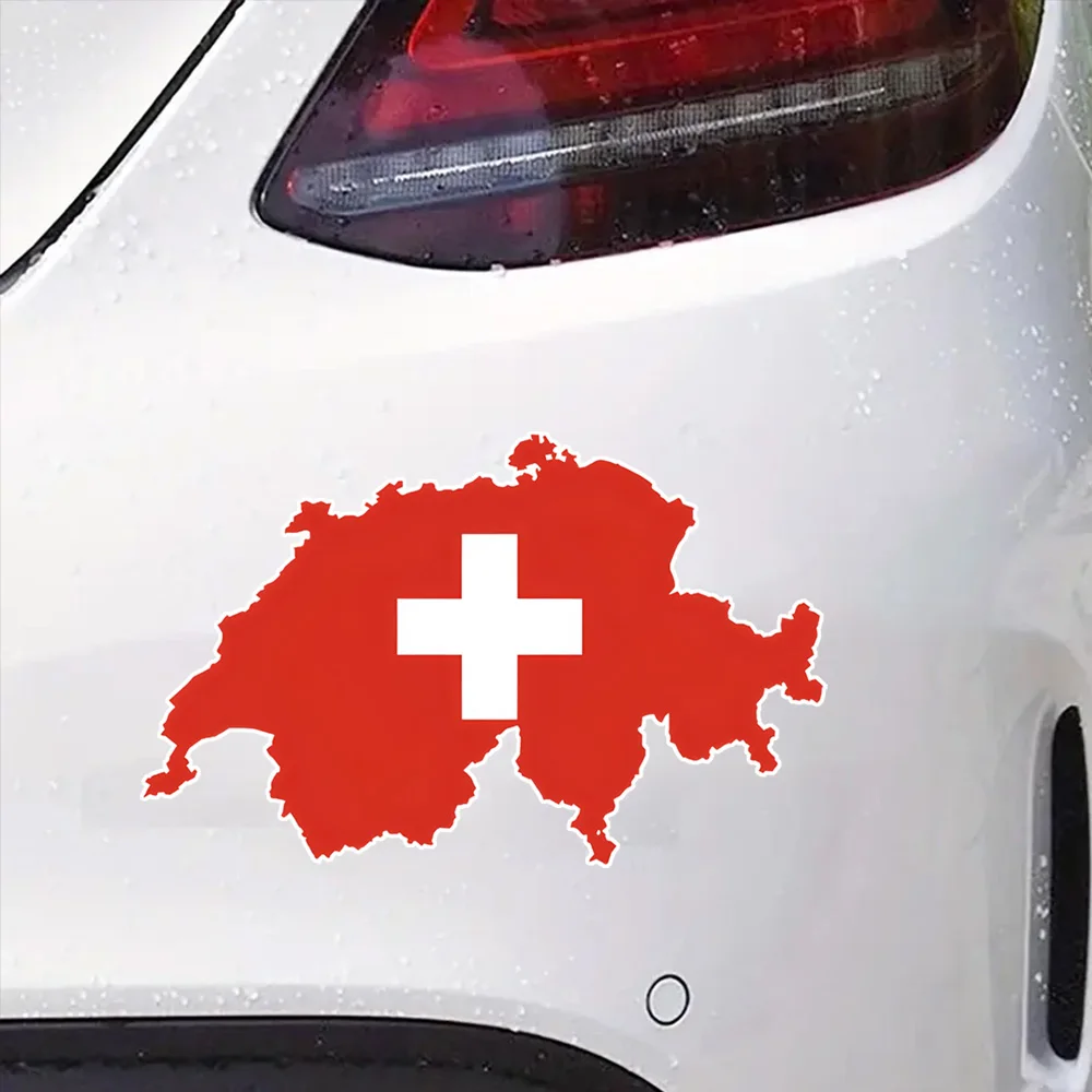 15x9.5cm Swiss Flag Map Vinyl Bumper Stickers Waterproof Car Decorative Decal, Suitable for Cars, Laptops, Motorcycles, Trucks