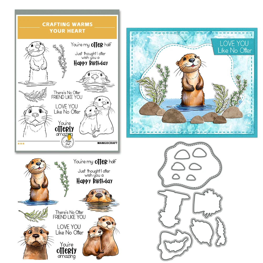 Mangocraft Cute Cartoon Otters Cutting Dies Clear Stamp DIY Scrapbooking Metal Dies Silicone Stamp For Cards Album Decor