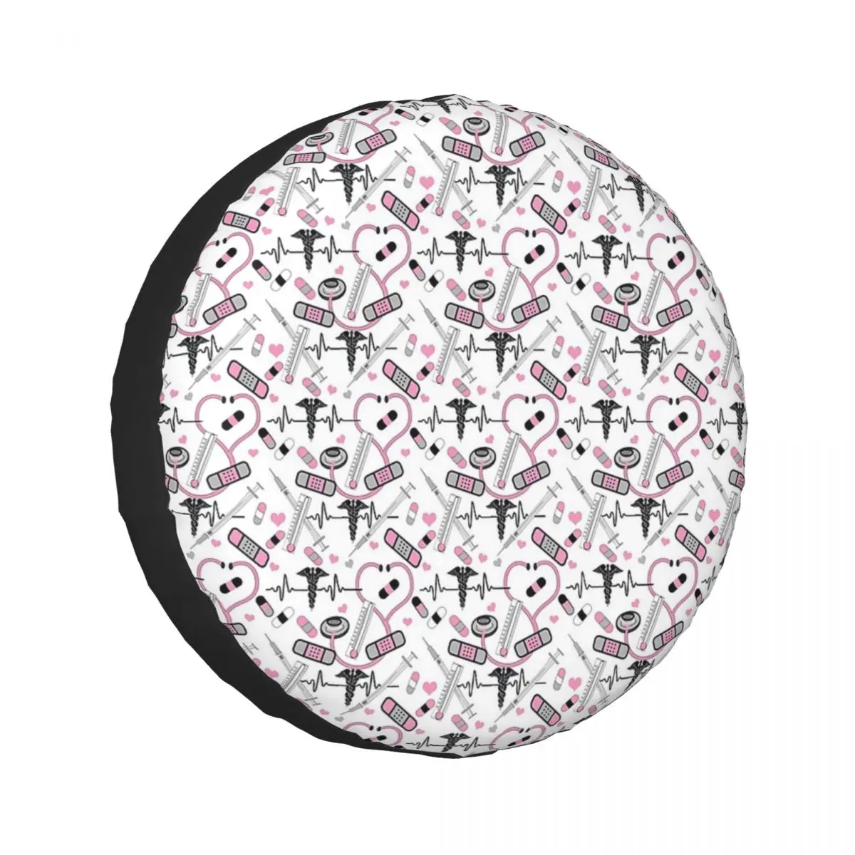 

Cute Stethoscope Nurse Doctor EKG Pattern Spare Tire Cover for Car Mitsubishi 4x4 Wheel Protector Covers 14" 15" 16" 17" Inch