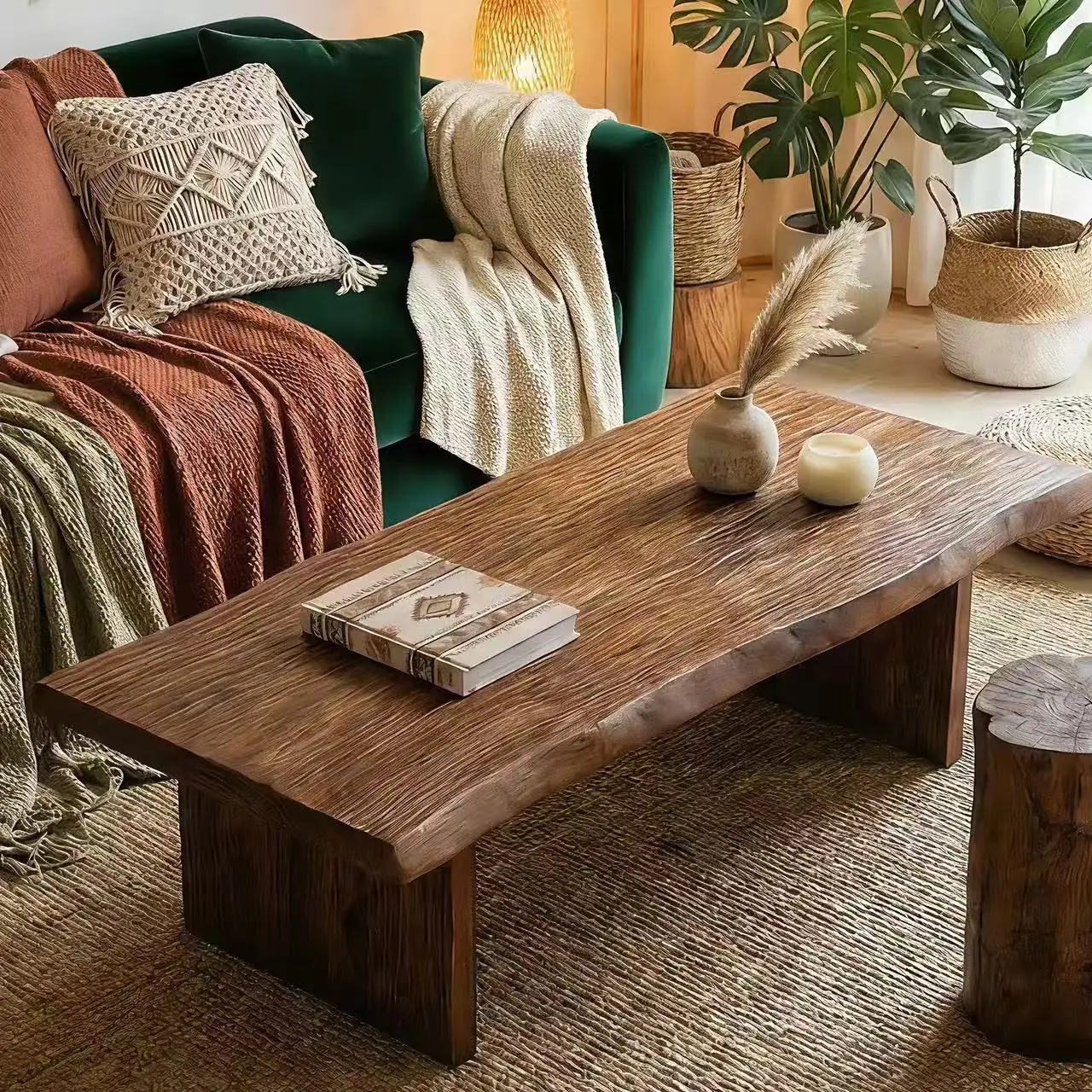 Retro solid wood coffee table, special-shaped log tea table, living room, old B & B hotel, wabi-sabi wind tea house