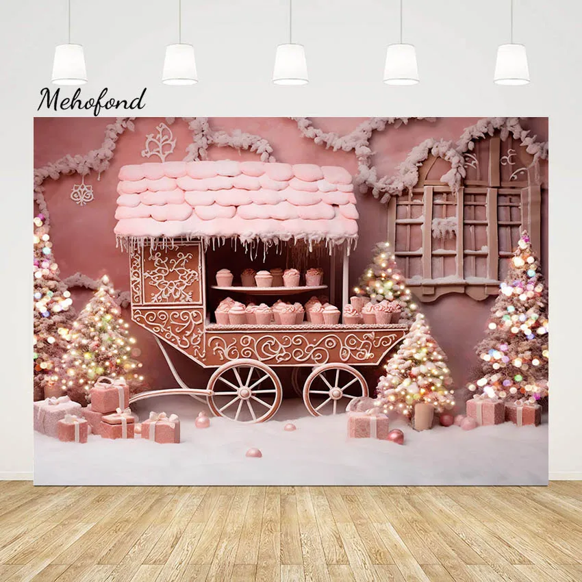 Mehofond 2024 Merry Christmas Photography Backdrop Winter Cupcake Stand Xmas Tree Glitter Gift Baby Photo Party Decor Background