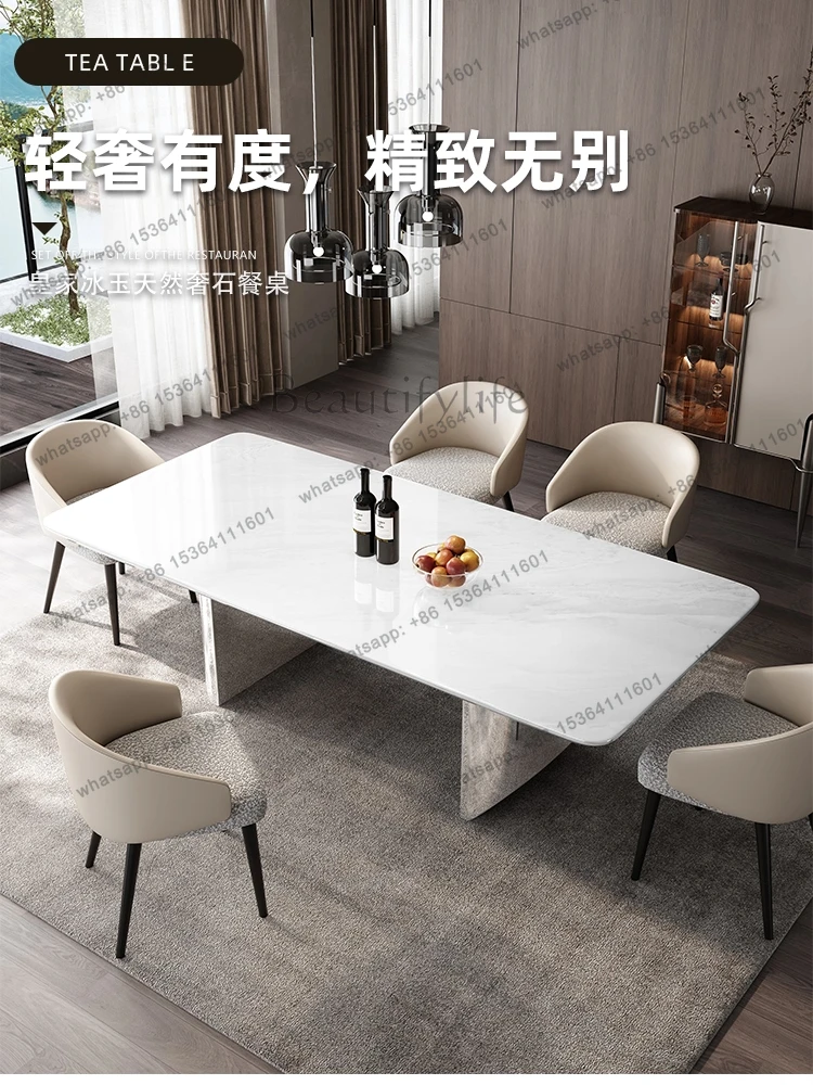 

yj15 Ice jade natural marble dining table rectangular household Italian light luxury modern high-end villa dining table